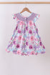 Purple Bow Embroidered Floral Scalloped Dress