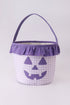 Purple Pumpkin Applique Gingham Ruffle Basket