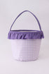 Purple Pumpkin Applique Gingham Ruffle Basket