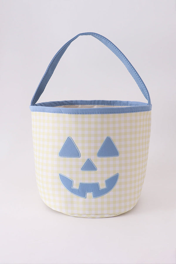 Yellow Pumpkin Applique Gingham Basket