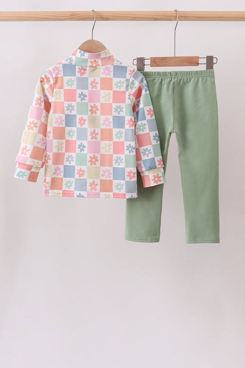 Pastel Daisy Checkerboard Jogger Set