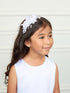 Girls Satin Headband with Organza Flowers and Rhinestones