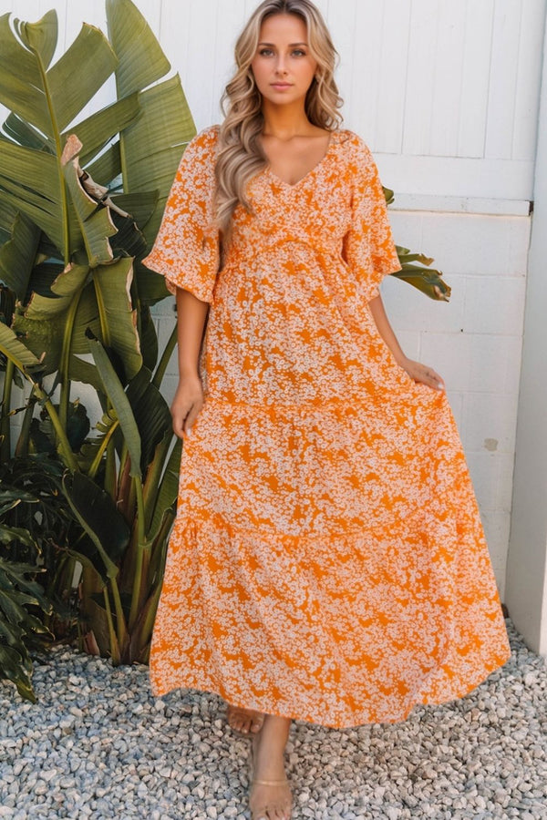floral-print-smocked-v-neck-wide-sleeve-maxi-dress OhSoStyled - Sophia's Style-1