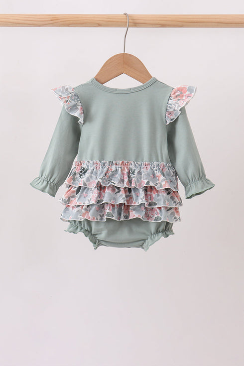 Sage Floral Pumpkin Applique Ruffle Bubble