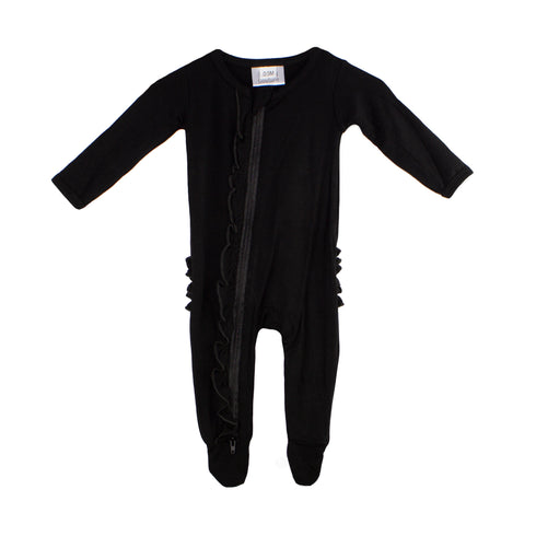 ruffle-2-way-zip-romper-black Presley Couture at Sophia's Style-Baby Zip Romper-1