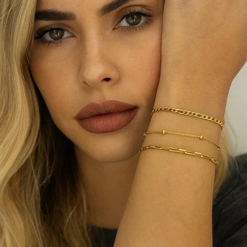 adriana-3-piece-stackable-bracelet-trio-set-beaded-figaro-paperclip-link-Sophia's Style-8