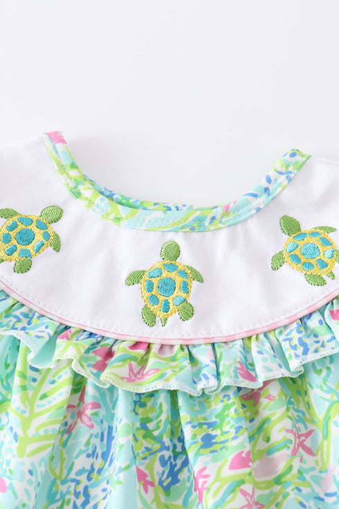 Green Turtle Embroidered Bloomer Set