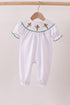 White wreath smocked romper