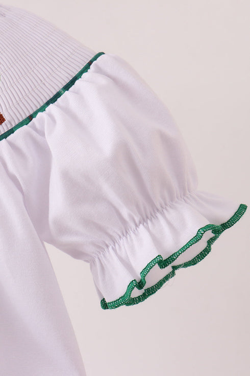 White wreath smocked romper