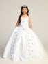 Girls White Lace Applique Organza Overlay Communion Dress 7-18