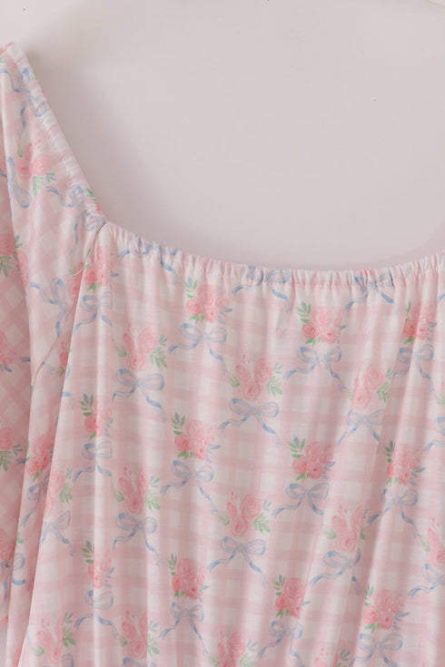 Pink floral print mom dress