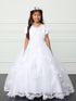 Girls Elegant Double Spaghetti Strap Lace Bodice Communion Dress 7-18