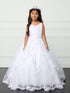 Girls Elegant Double Spaghetti Strap Lace Bodice Communion Dress 7-18