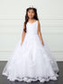 Girls Elegant Double Spaghetti Strap Lace Bodice Communion Dress 7-18
