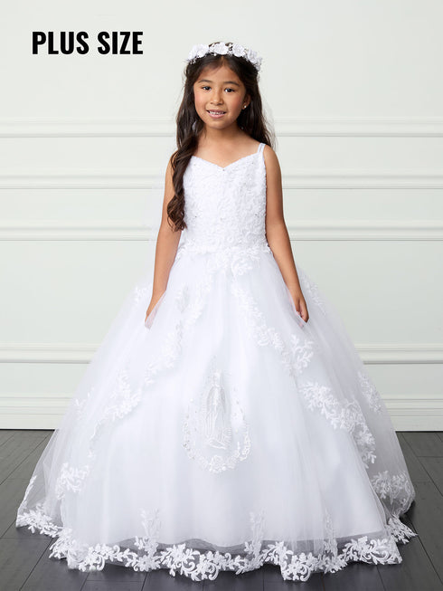 Double Spaghetti Strap Lace Bodice Plus Size Communion Dress 6-20X