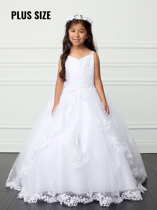 Double Spaghetti Strap Lace Bodice Plus Size Communion Dress 6-20X