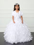 Girls Ruffled Organza Skirt & Floral Embroidery Communion Dress 7-18