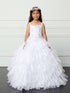 Girls Ruffled Organza Skirt & Floral Embroidery Communion Dress 7-18