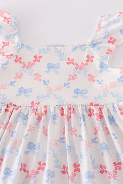 Blue bow lattice print mom&me dress