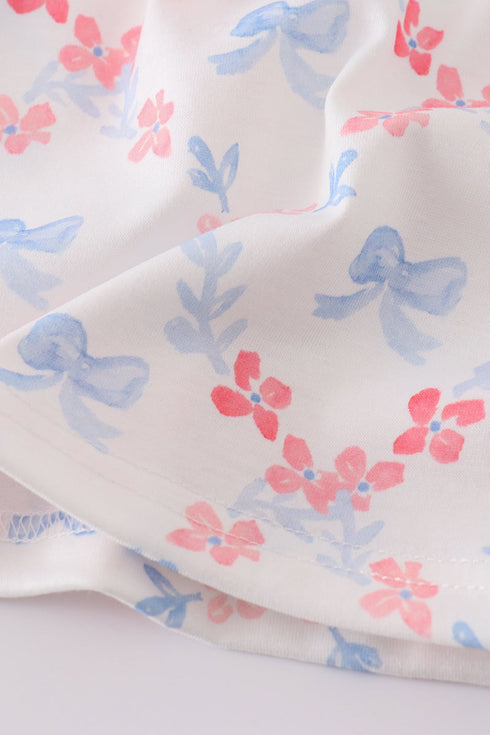 Blue bow lattice print mom&me dress