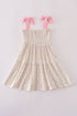 Pink lemon print bow smocked tiered mom&me dress