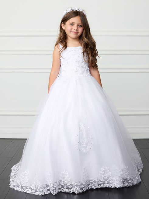 Girls First Communion Dress with Lace Bodice & Tail Skirt 7-18