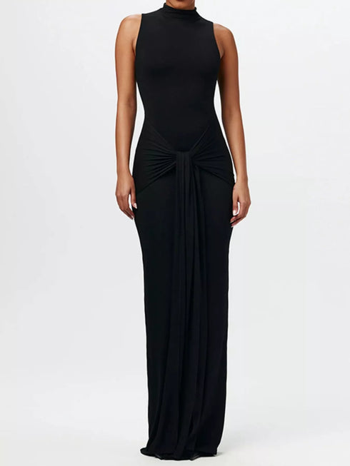 sleeveless-mock-neck-knot-front-maxi-dress-OhSoStyled-Sophia's-Style-4