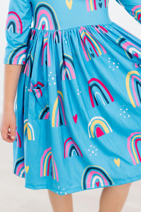 turquoise-twilight-3-4-sleeve-pocket-twirl-dress Mila & Rose - Sophia's Style-Turquoise Twilight 3/4 Sleeve Pocket Twirl Dress-6-12M--1