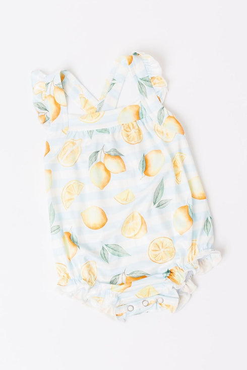 lovely-lemons-ruffle-cross-back-romper Mila & Rose - Sophia's Style-Lovely Lemons Ruffle Cross Back Romper-0-3M--1