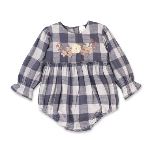 buffalo-check-baby-girl-cotton-bodysuit-with-embroidery-Tesa Babe at Sophia's StyleBaby Girl Clothes-1