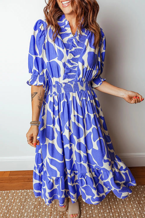 abstract-print-smocked-waist-puff-half-sleeve-dress-OhSoStyled-Sophia's-Style-4