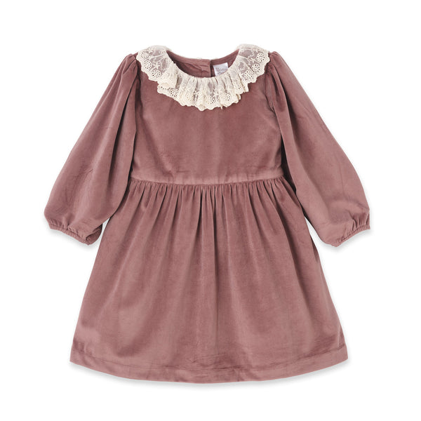 mauve-velvet-girls-dress-lace-collar-special-occasion-Tesa Babe at Sophia's StyleBaby Girl Clothes-1