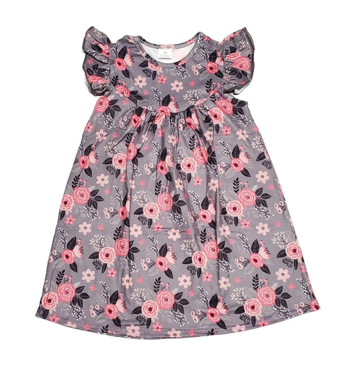 grey-and-pink-floral-milk-silk-flutter-dress Great Lakes kids - Sophia's Style-2