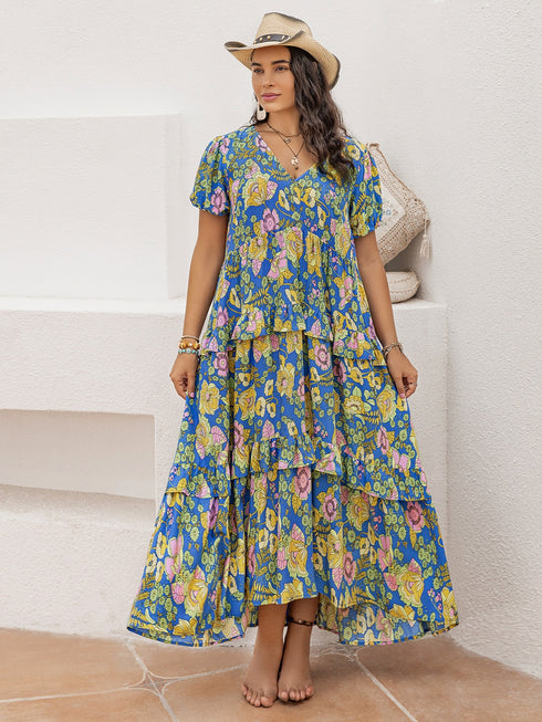 plus-size-printed-v-neck-short-sleeve-maxi-dress OhSoStyled - Sophia's Style-1