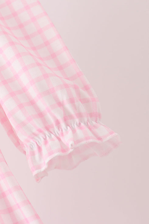 Pink Plaid Gingerbread Embroidery Ruffle Dress