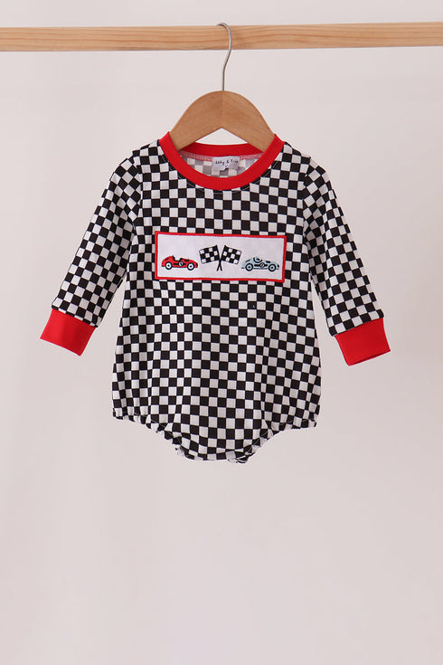 black-car-embroidery-checkered-bubble-1-abby-evie-sophias-stylebaby-1