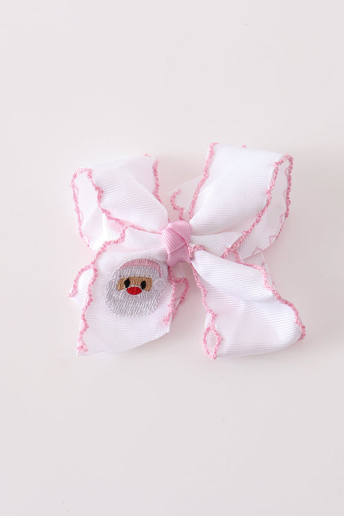 pink-santa-claus-embroidery-crochet-edge-hair-bow-abby-evie-sophias-styleHair Bow-1