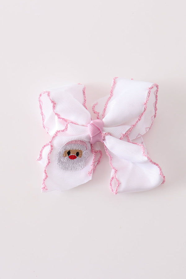 pink-santa-claus-embroidery-crochet-edge-hair-bow-abby-evie-sophias-styleHair Bow-1