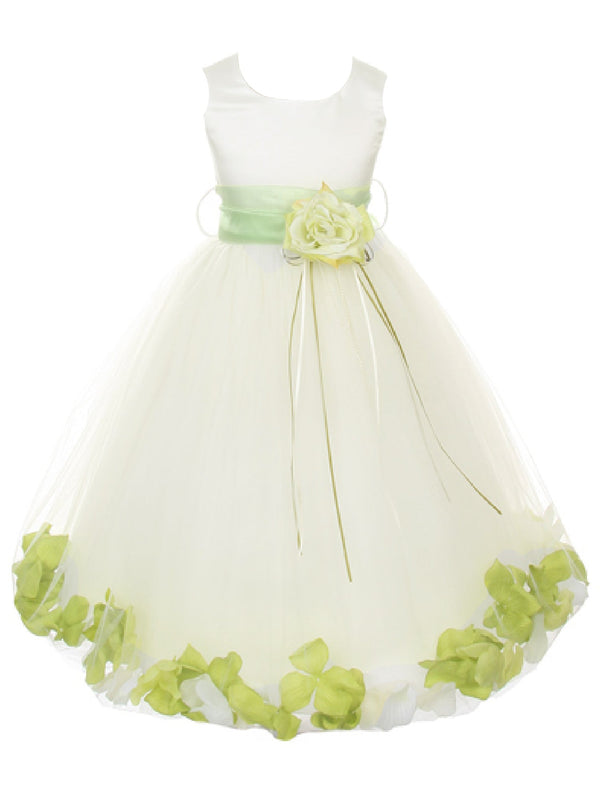 Big Girls Ivory With Sash Petal Junior Bridesmaid Plus Size Dress, Sizes 16.5-20.5