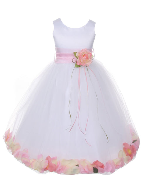 Big Girls White With Sash Petal Junior Bridesmaid Plus Size Dress, Sizes 16.5-20.5