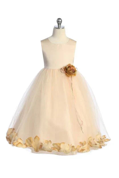 Kids Dream Little Girls Blush Borgoña Satin Top Petal Flower Girl Dress 2-6