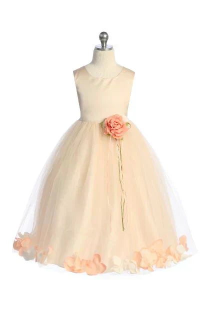 Kids Dream Little Girls Blush Borgoña Satin Top Petal Flower Girl Dress 2-6