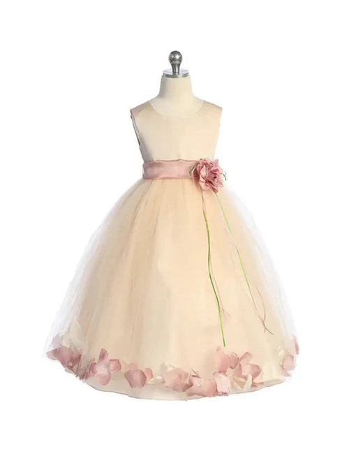 Kids Dream Little Girls Blush Borgoña Satin Top Petal Flower Girl Dress 2-6