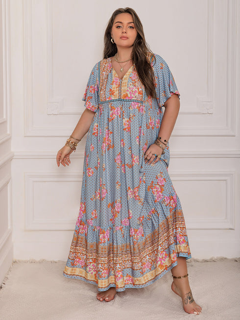 plus-size-printed-tie-neck-flutter-sleeve-maxi-dress-2 OhSoStyled - Sophia's Style-3