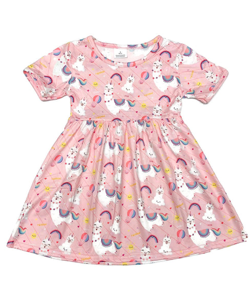 pink-llama-short-sleeve-milk-silk-dress Great Lakes kids - Sophia's Style-2