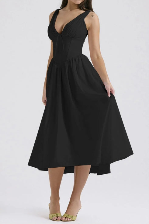 ruched-v-neck-sleeveless-dress-with-pockets OhSoStyled at Sophia's Style-4