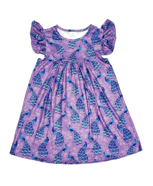 purple-peacock-flutter-milk-silk-dress Great Lakes kids - Sophia's Style-2