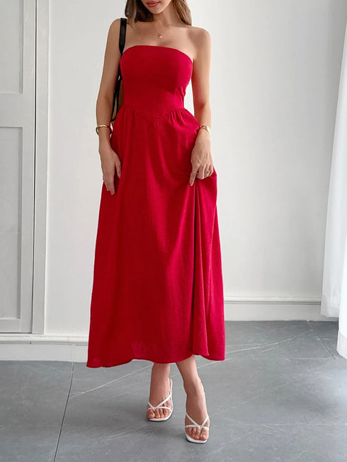 strapless-a-line-midi-dress-with-pockets-OhSoStyled-Sophia's-Style-9