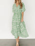 ruched-printed-v-neck-half-sleeve-midi-dress OhSoStyled - Sophia's Style in Light Green-1
