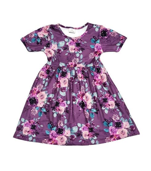 purple-floral-short-sleeve-milk-silk-dress Great Lakes kids - Sophia's Style-2